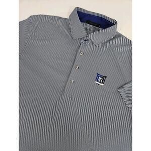 Greyson Golf Polo Large Blue White Striped Performance Wolf Logo